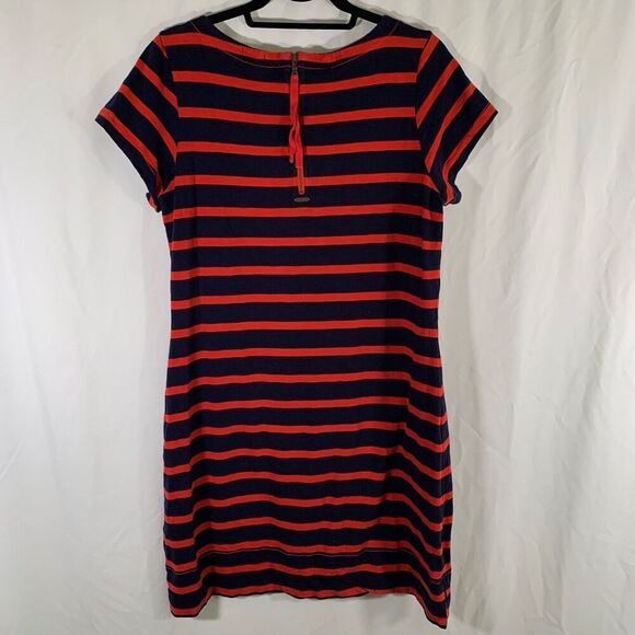 Hatley Knee Length Dress Large Blue Red Striped Round Meck Short Sleeve - Picture 7 of 10